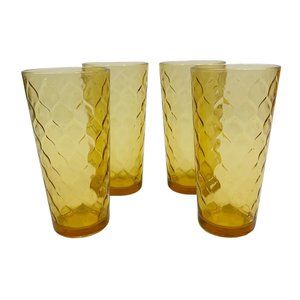 Vintage Anchor Hocking Honeycomb Tumblers 14 oz Amber Honey Gold Glasses Set 4